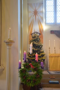 Advent and Christmas candle, tree and banner